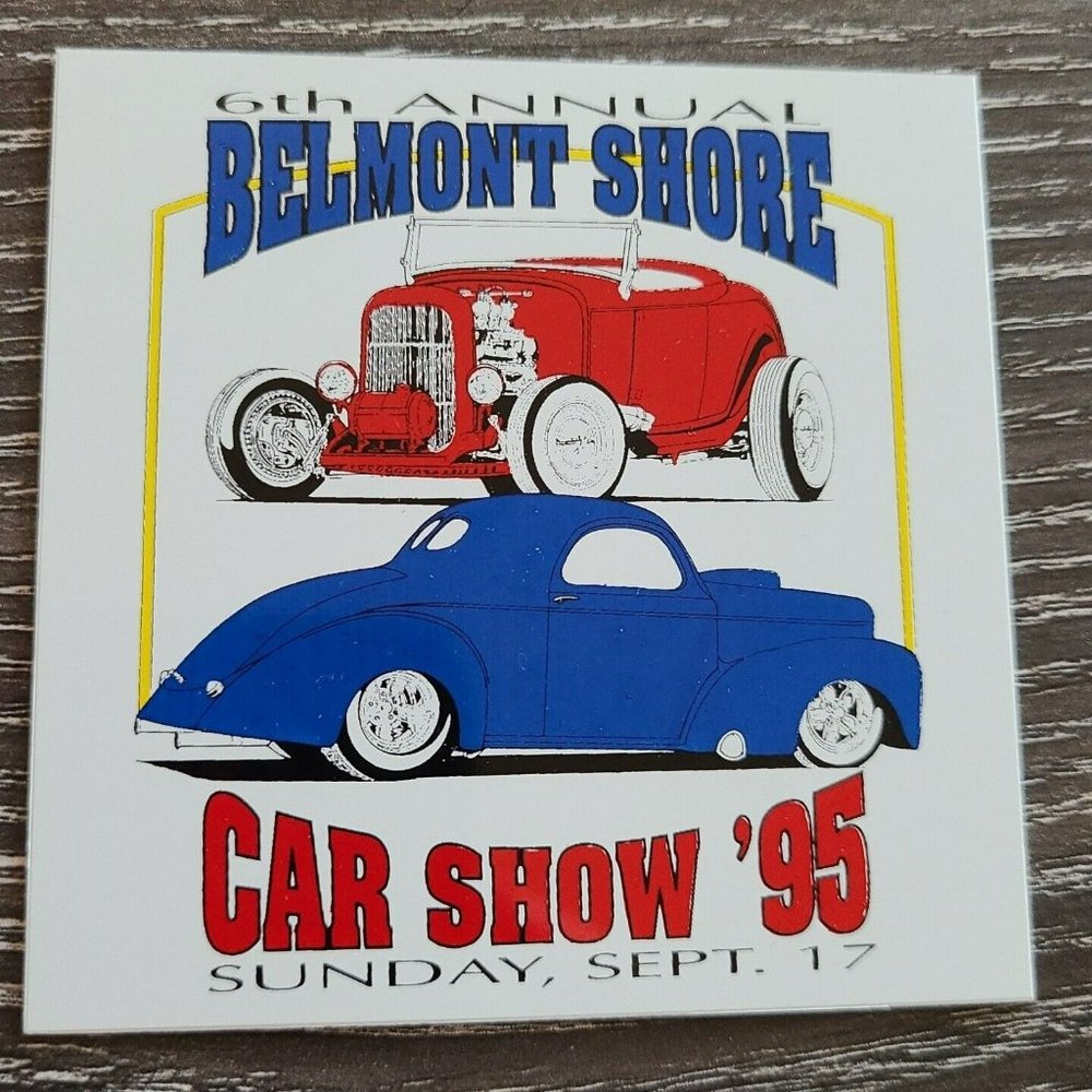 VTG 1995 Belmont Shore Antique Car Show Metal Plate Badge California 6th Annual